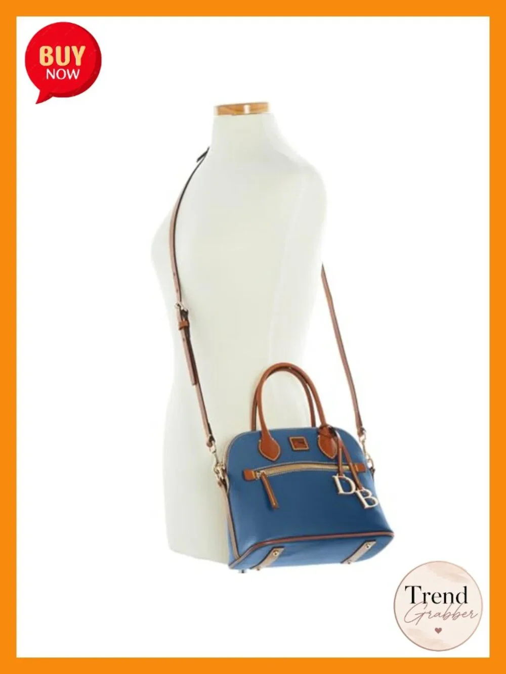 Large Pebble Grain Leather Domed Satchel Handbag with Shoulder Strap